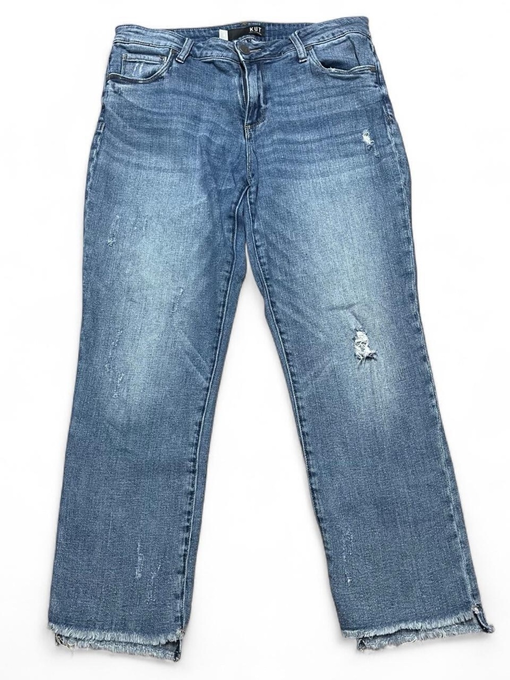 KUT from the Kloth Women's Distressed Straight-Leg Jeans in Medium Blue